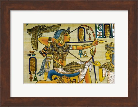 Framed Egypt, hand painted papyrus hunting scene Print