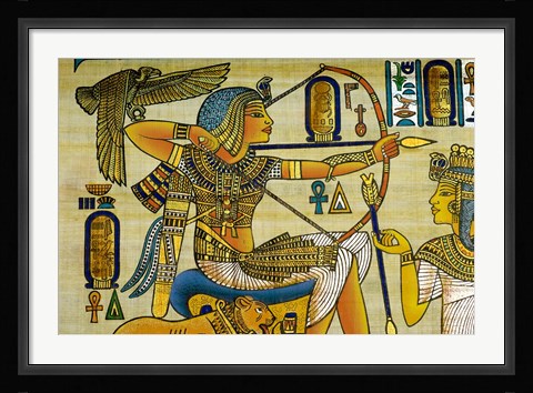 Framed Egypt, hand painted papyrus hunting scene Print