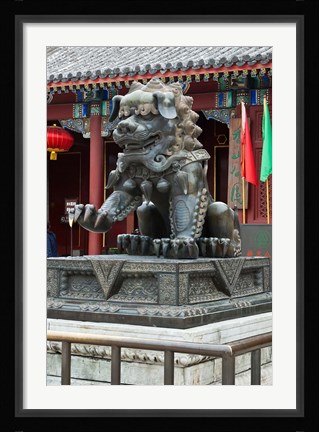 Framed China, Beijing. Bronze lion sculpture, Fragrant Hill Print