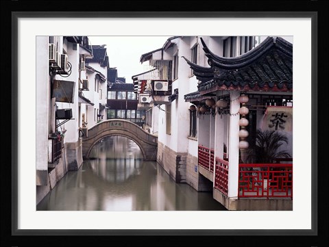 Framed Canal Seperates White Ming Buildings, Suzhoul, Jiangsu, China Print