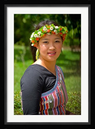 Framed China, Yunnan, Young Dulong Portrait with Ethnic Costume Print