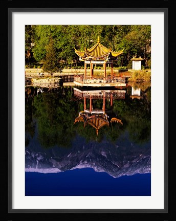 Framed Cangshan Mountains and Park Pavilion, Dali, Yunnan, China Print