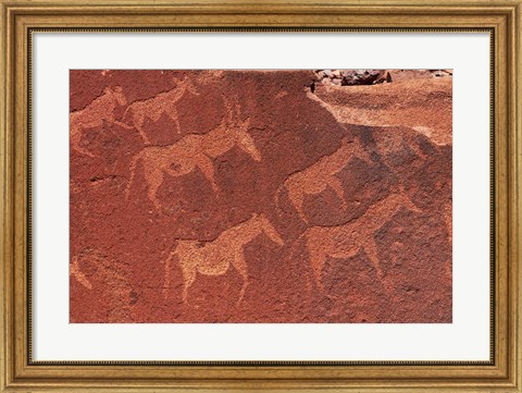 Framed Ancient rock etchings, Twyfelfontein, Damaraland, Namibia, Africa. Print