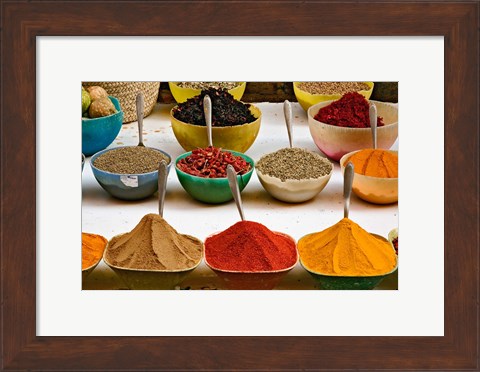 Framed Bowls with Colorful Spices at Bazaar, Luxor, Egypt Print