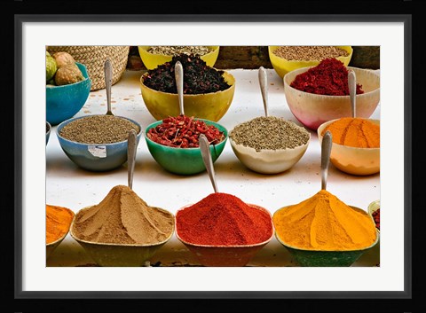 Framed Bowls with Colorful Spices at Bazaar, Luxor, Egypt Print