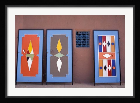 Framed Colorful Doors Made by Local Metalworkers, Morocco Print