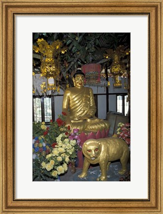 Framed Gold Tiger and Bhuddha Sculpture at the Golden Temple, China Print