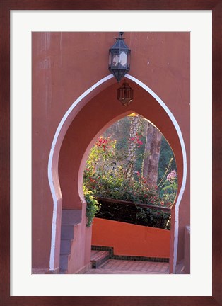 Framed Arched Door and Garden, Morocco Print