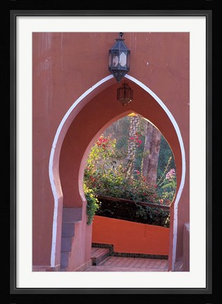 Framed Arched Door and Garden, Morocco Print