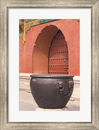 Framed Fire Kettle by Doorway of the Palace Museum, Beijing, China Print