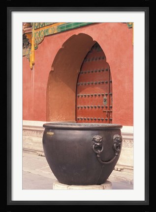 Framed Fire Kettle by Doorway of the Palace Museum, Beijing, China Print
