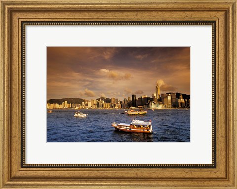 Framed Boats in Victoria Harbor at Sunset, Hong Kong, China Print