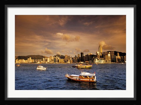Framed Boats in Victoria Harbor at Sunset, Hong Kong, China Print