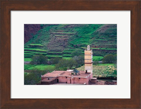 Framed Geometric Tilework on Mosque Minaret, Morocco Print