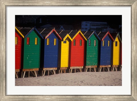 Framed Colorful Bathing Boxes, South Africa Print