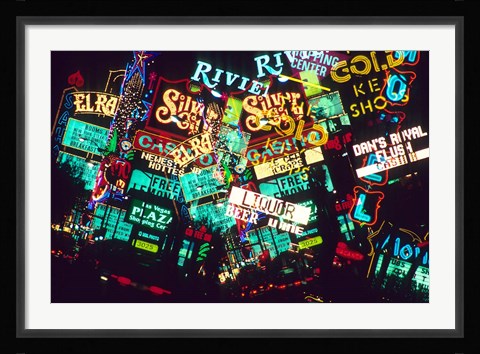 Framed Double exposure, casino signs, Las Vegas, Nevada. Print