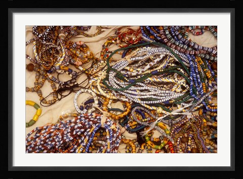 Framed Beadmaker Displaying Samples, Asameng, Ghana Print