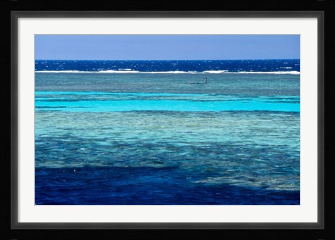Framed Fisherman, Wooden Boat, Panorama Reef, Red Sea, Egypt Print