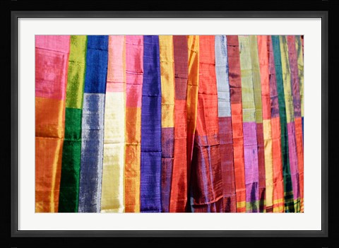 Framed Colorful Silk Scarves at Edfu Market, Egypt Print