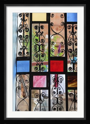 Framed Africa, Tanzania, Zanzibar, Stone Town. Stained glass and iron door. Print