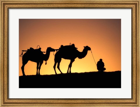 Framed Camel Caravan Silhouette at Dawn, Silk Road, China Print