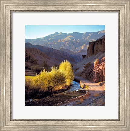 Framed Afghanistan, Bamian Valley, Dirt road and stream Print