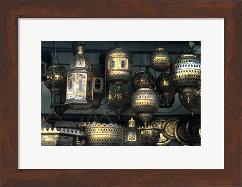Framed Artwork of Moroccan Brass Lanterns, Casablanca, Morocco Print