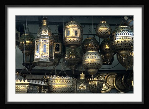Framed Artwork of Moroccan Brass Lanterns, Casablanca, Morocco Print