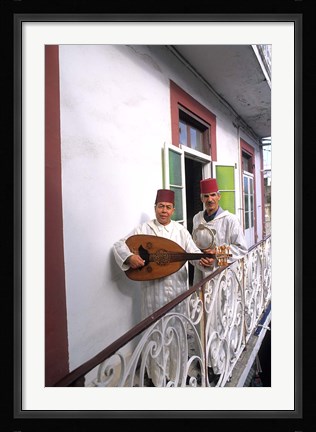 Framed Band with Ladud Guitar on Balcony, Tangier, Morocco Print