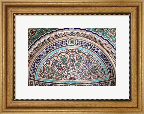 Framed Africa, Morocco, Marrakech. Painted stucco detail at El Bahia Palace. Print