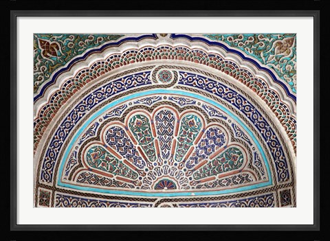Framed Africa, Morocco, Marrakech. Painted stucco detail at El Bahia Palace. Print