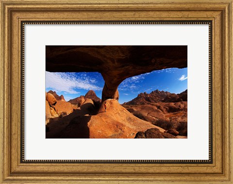 Framed Boy under natural rock arch at Spitzkoppe, Namibia Print