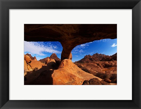 Framed Boy under natural rock arch at Spitzkoppe, Namibia Print