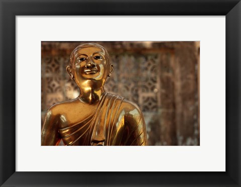 Framed Chaukhtatgyi Temple with golden figure, Yangon, Burma, Myanmar Print