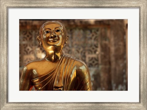 Framed Chaukhtatgyi Temple with golden figure, Yangon, Burma, Myanmar Print