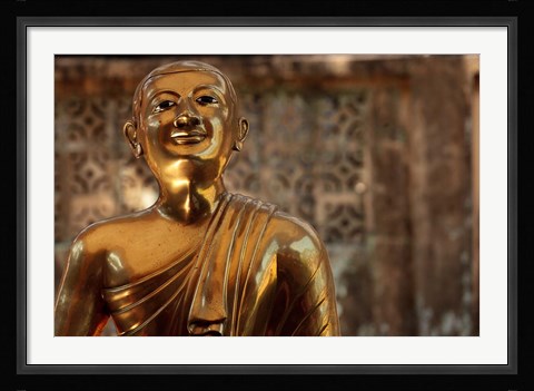 Framed Chaukhtatgyi Temple with golden figure, Yangon, Burma, Myanmar Print