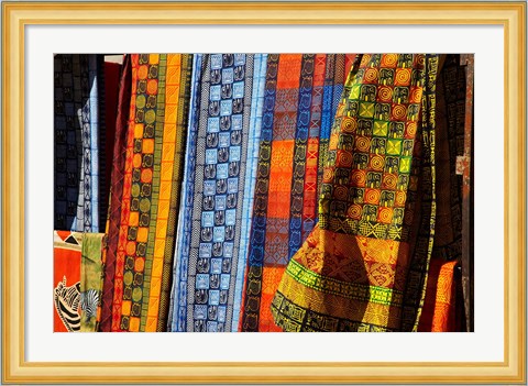 Framed Cloth stall, African curio market, Cape Town, South Africa. Print