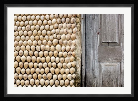 Framed Cowrie shells on wall of building, Ibo Island, Morocco Print