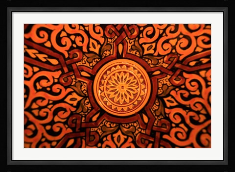 Framed Hand-painted glazed bowl detail, craft, Morocco, Africa Print