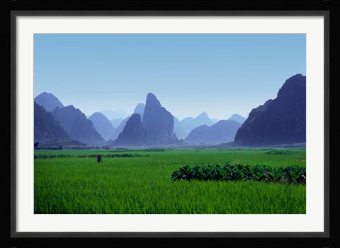 Framed Farmland with the famous limestone mountains of Guilin, Guangxi Province, China Print
