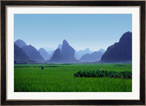Framed Farmland with the famous limestone mountains of Guilin, Guangxi Province, China Print