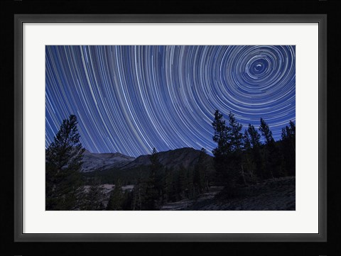 Framed Star trails above mountain peaks near Yosemite National Park, California Print