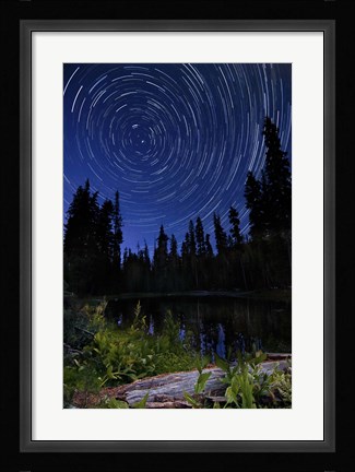 Framed Star trails above Summit Lake in Lassen Volcanic National Park, California Print