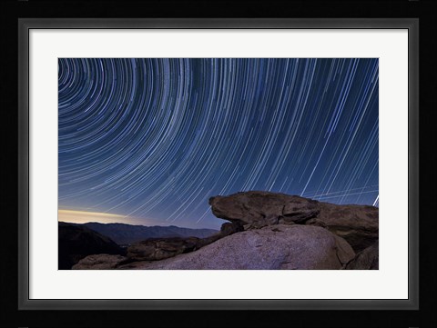 Framed Star trails and a granite rock outcropping overlooking Anza Borrego Desert State Park Print