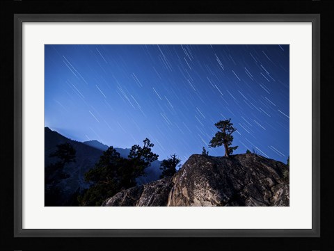 Framed Whisps of moonlight shine through the mountain peaks of Inyo National Forest Print