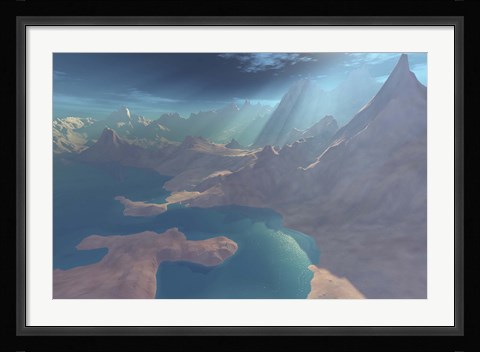 Framed Sunrays shine down on this image of the coastline Print