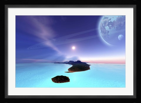 Framed Beautiful cosmic seascape on an alien world Print
