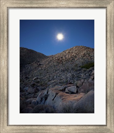 Framed Moonlight illuminates the rugged terrain of Bow Willow Canyon, California Print