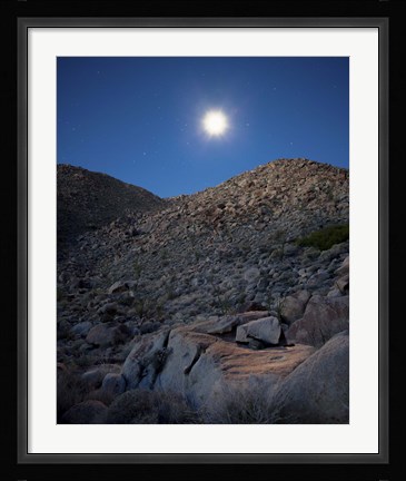 Framed Moonlight illuminates the rugged terrain of Bow Willow Canyon, California Print