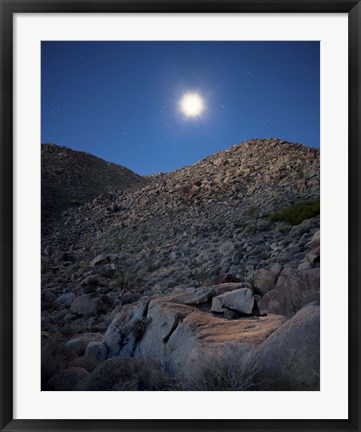Framed Moonlight illuminates the rugged terrain of Bow Willow Canyon, California Print